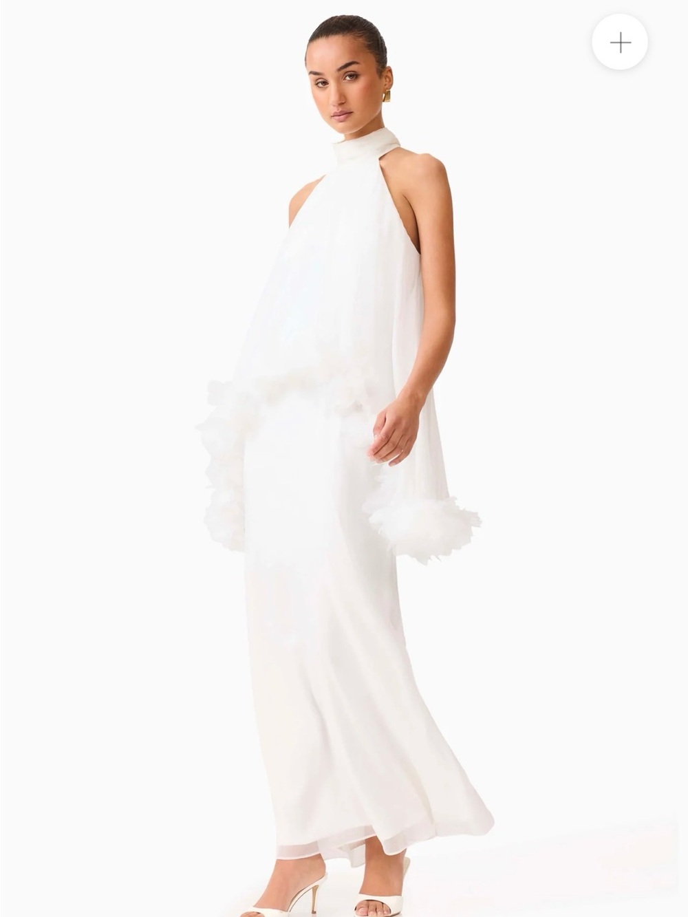White Halter Ruffle-Trim Maxi Dress